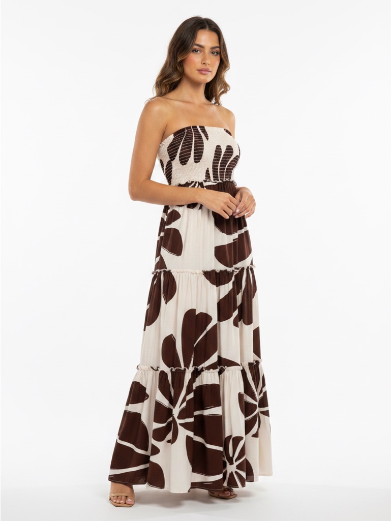 Abel The Label Anthropologie Chocolate/Peachy Cream Floral Maxi Dress
